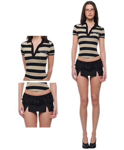 Striped Polo Shorts Set