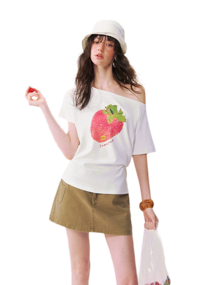 Dopamine Strawberry One-Shoulder Tee
