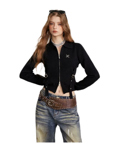 Vintage Cropped Zip Cardigan