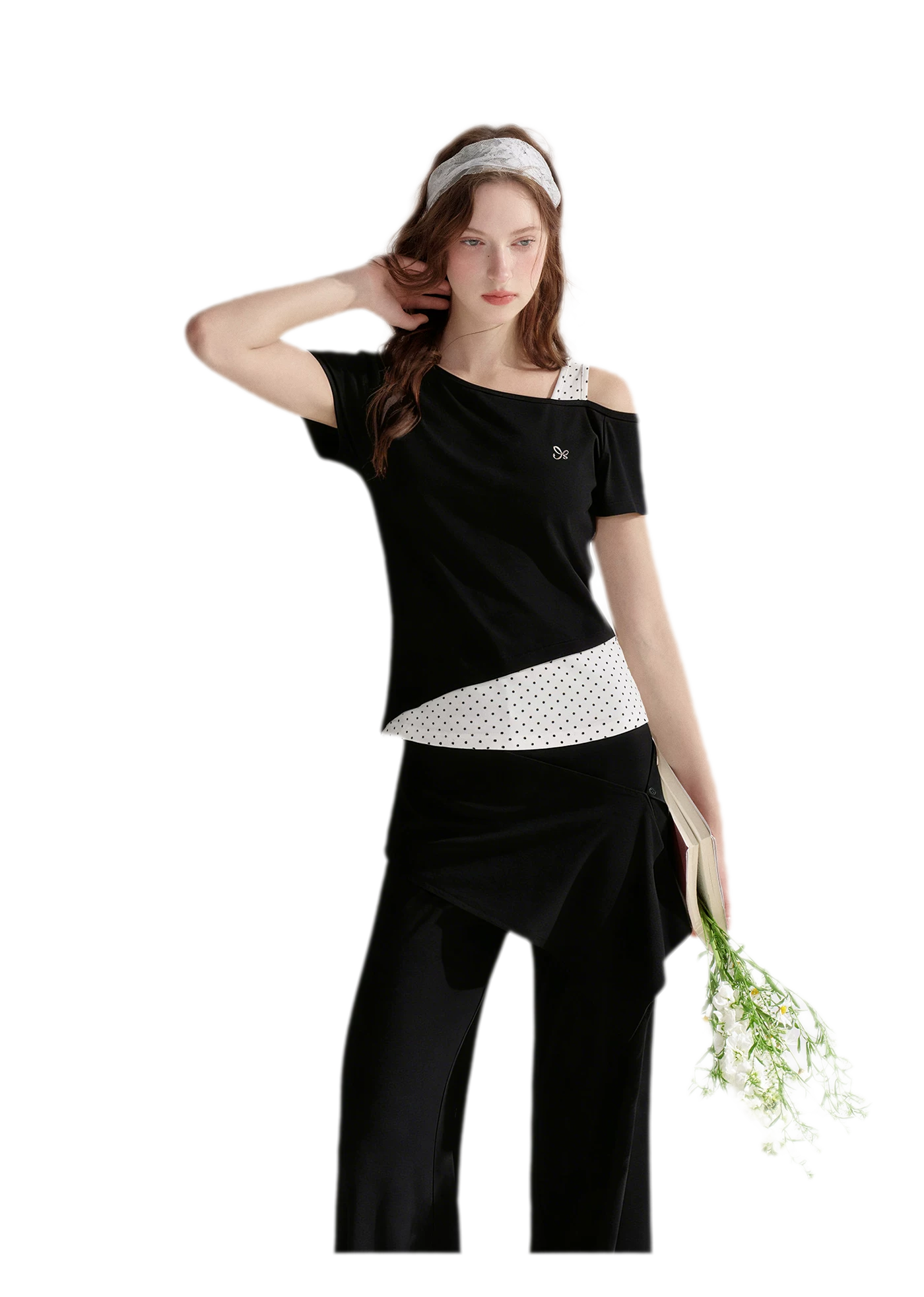 Lyocell Polka Faux Two-Piece Set