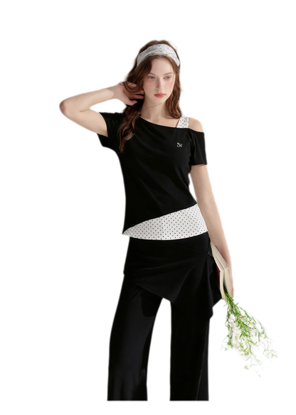 Lyocell Polka Faux Two-Piece Set