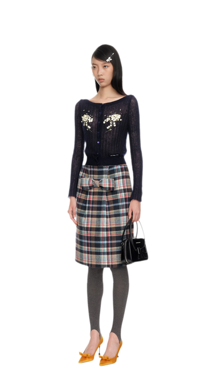 Beaded Floral Fitted Knit Top