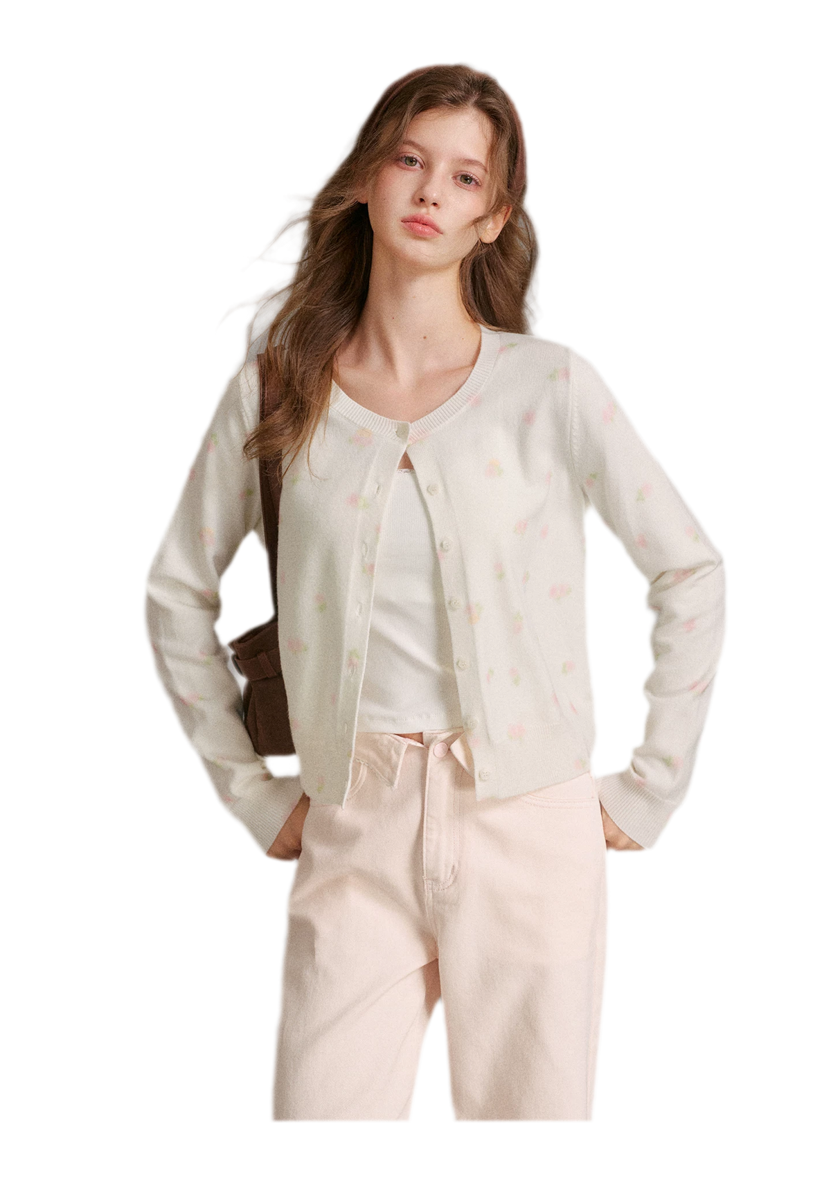 Tencel Wool Rose Print Cardigan