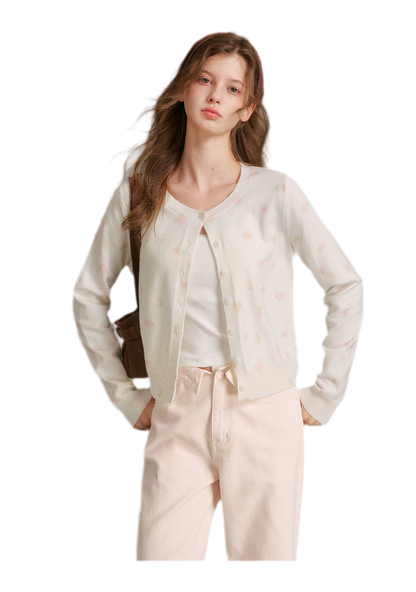 Tencel Wool Rose Print Cardigan
