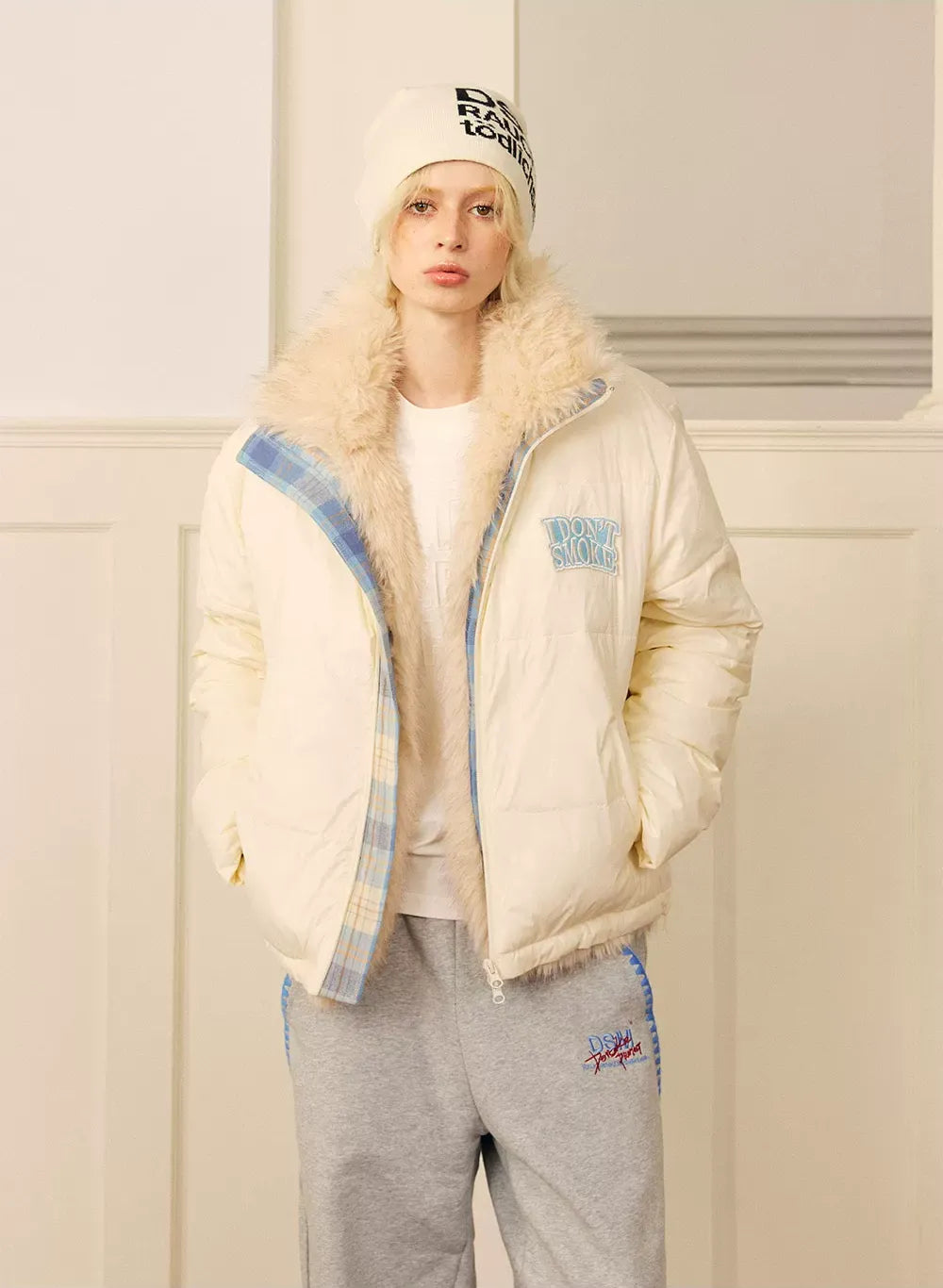 Plush Collar Quilted Winter Jacket