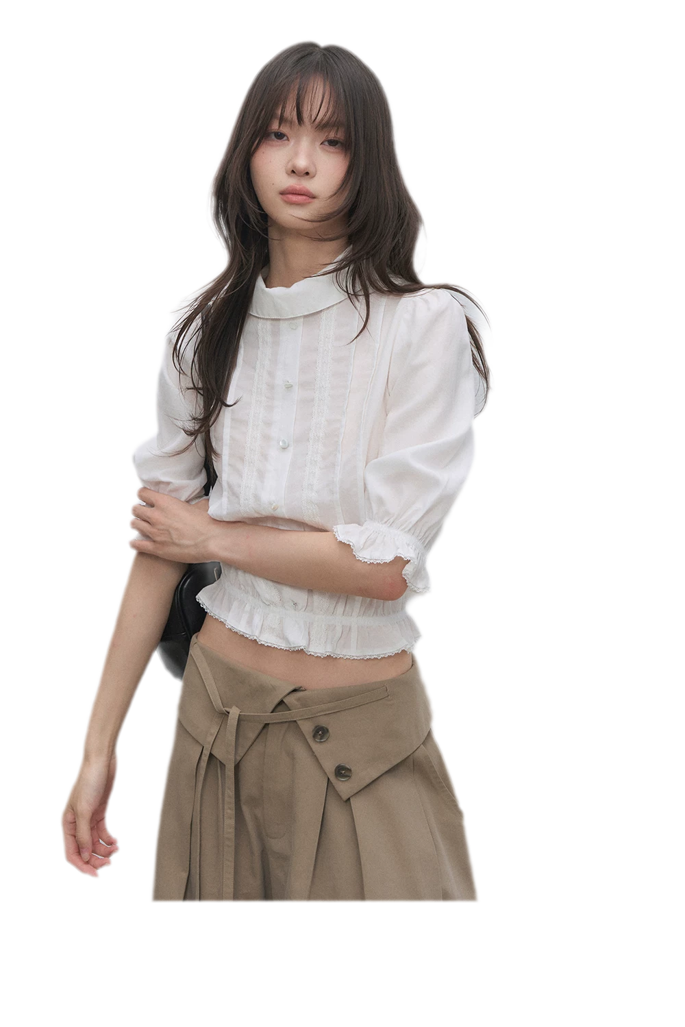 Lyocell Ruffle Cropped Blouse