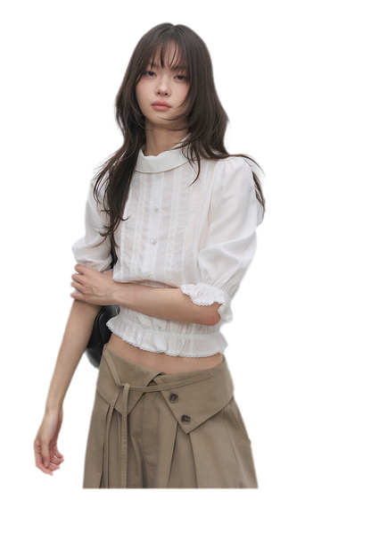 Lyocell Ruffle Cropped Blouse