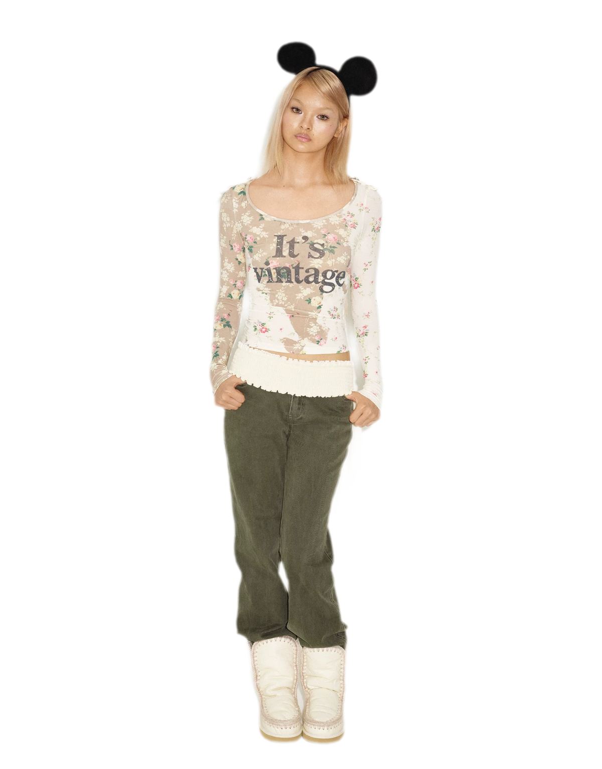 Vintage-gewaschene Hose mit geradem Bein