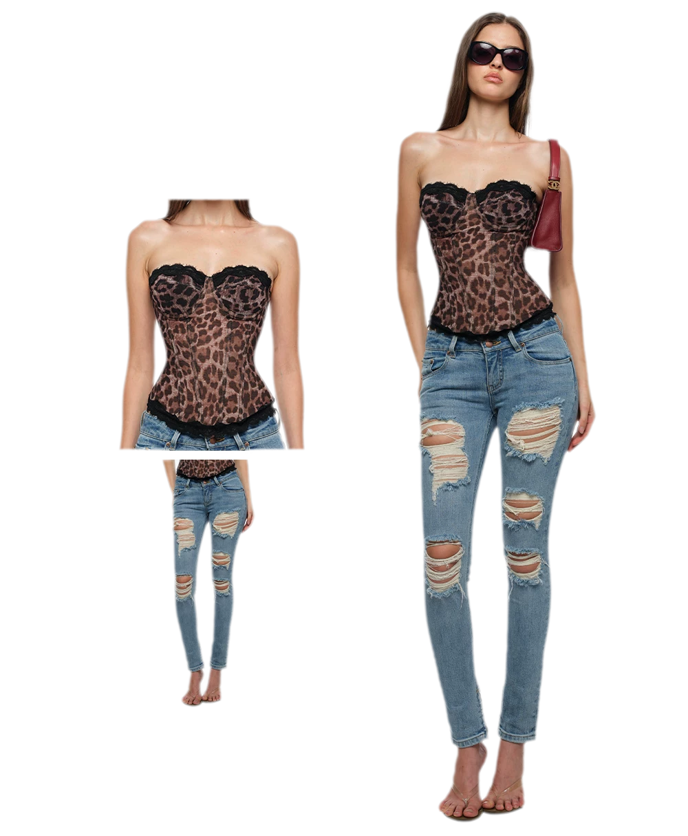 Leopard Mesh Corset Top