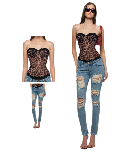 Leopard Mesh Corset Top