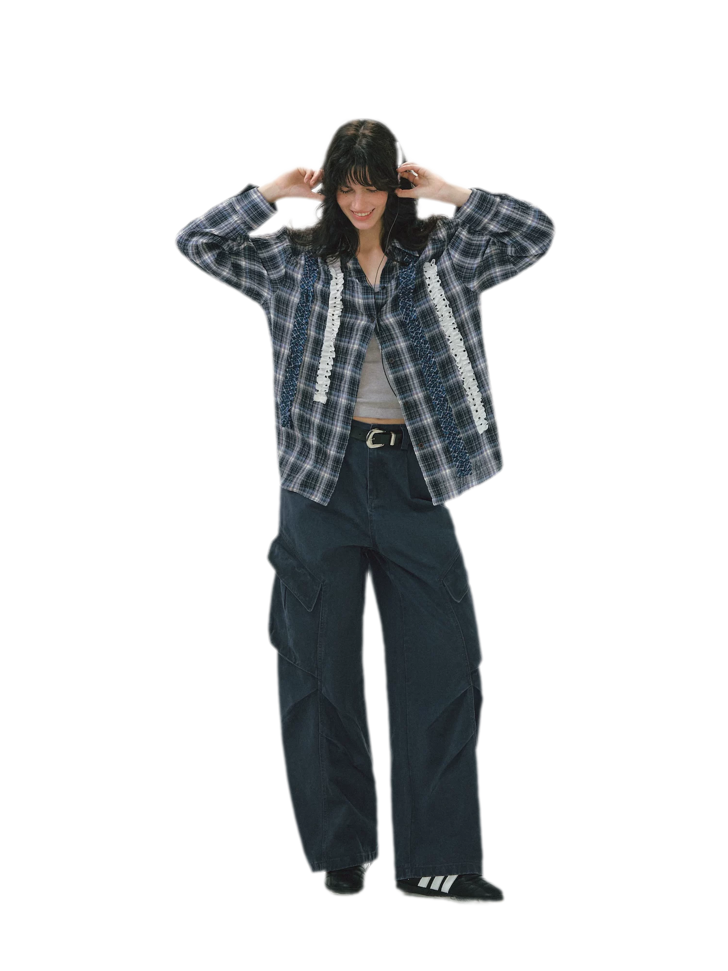 Pleated Wide-Leg Cargo Jeans