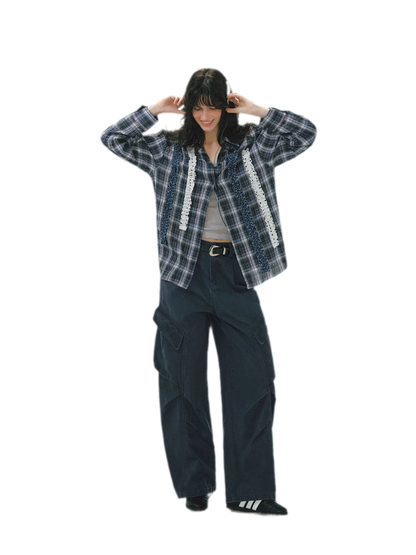 Pleated Wide-Leg Cargo Jeans