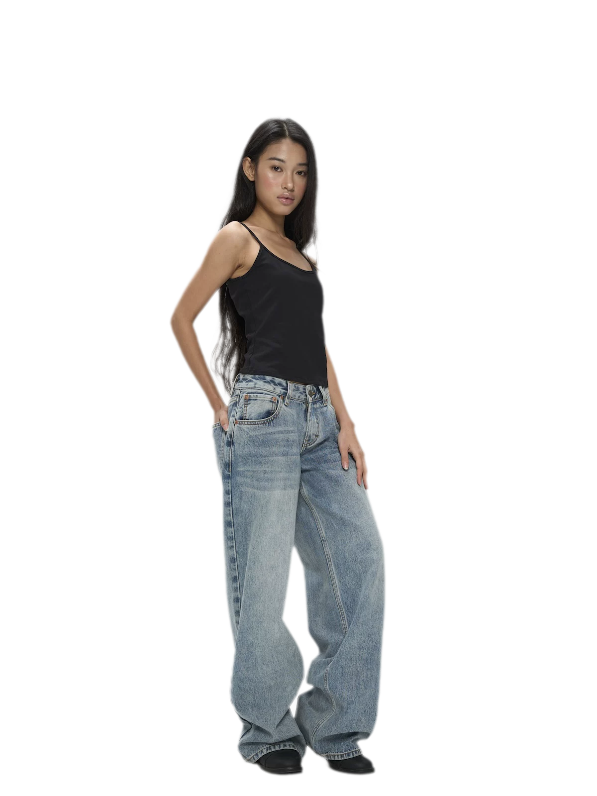 Washed Low-Rise Wide-Leg Jeans