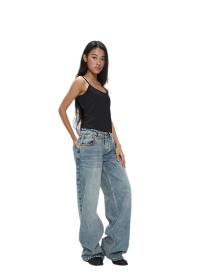 Washed Low-Rise Wide-Leg Jeans