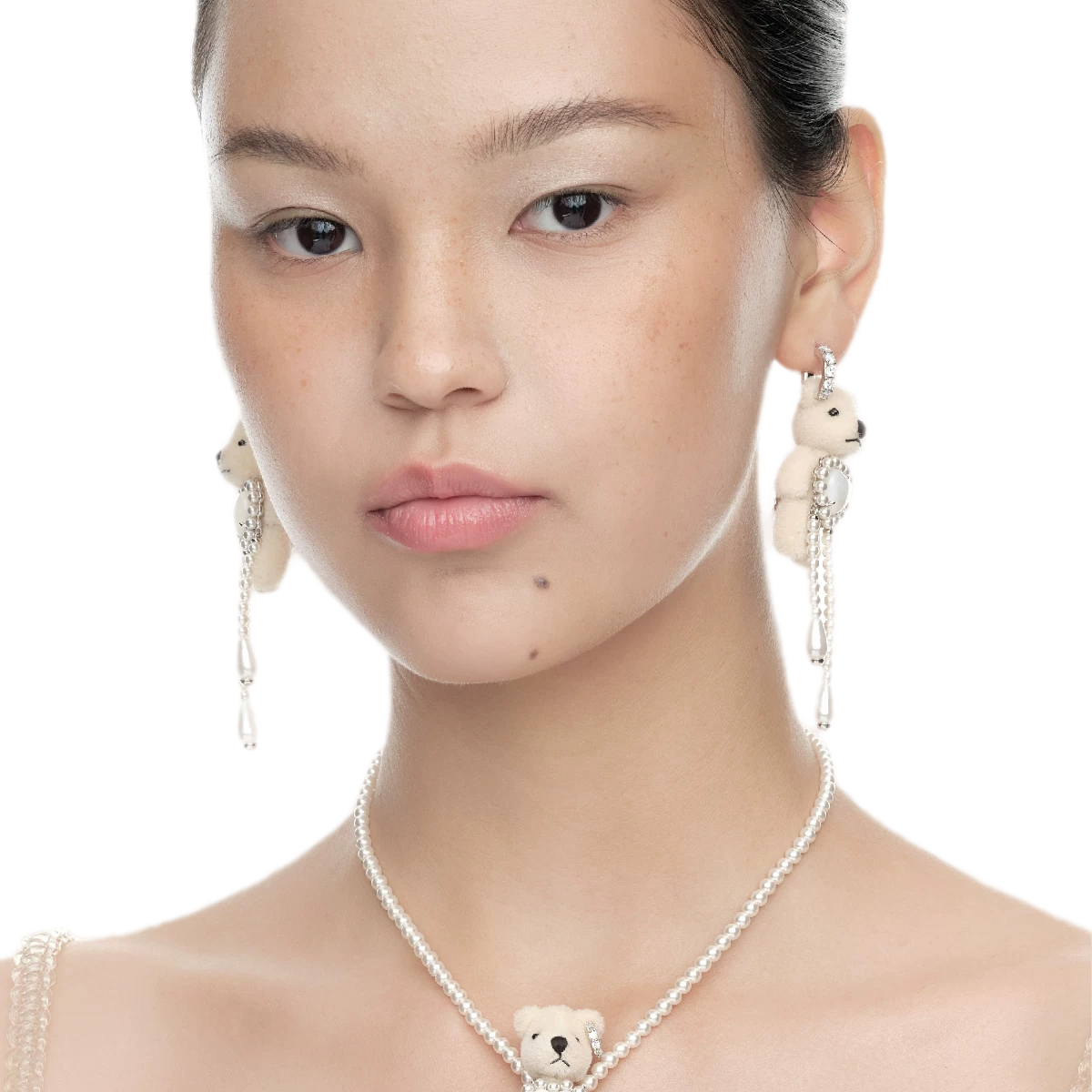 Plush Bear Pearl Pendant Necklace