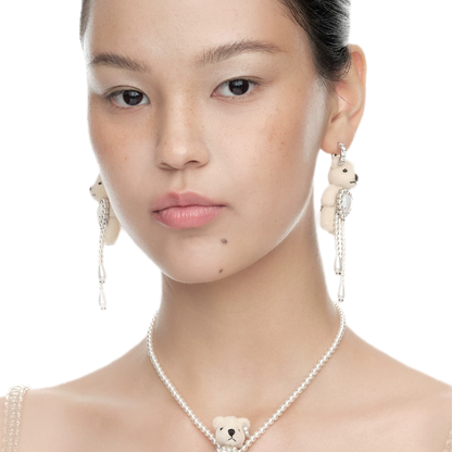 Plush Bear Pearl Pendant Necklace
