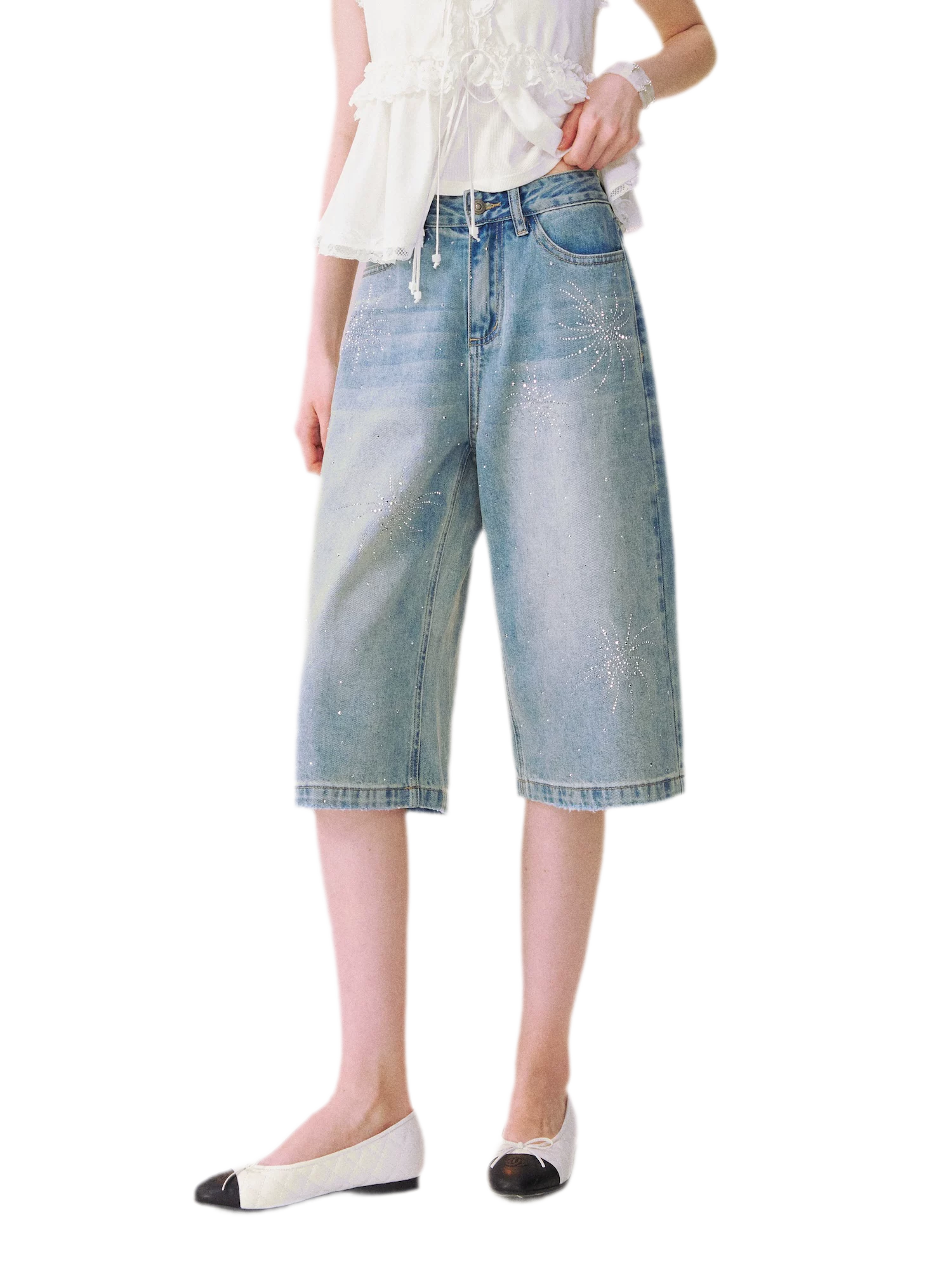 Firework Rhinestone Denim Shorts