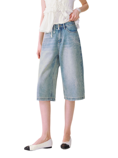Firework Rhinestone Denim Shorts