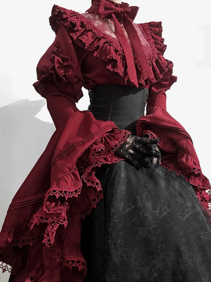 Victorian Ruffle Blouse Skirt Set