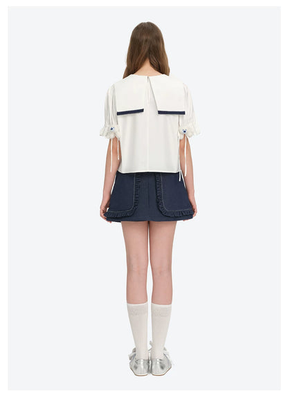 Short-sleeve shirt with 3D bow