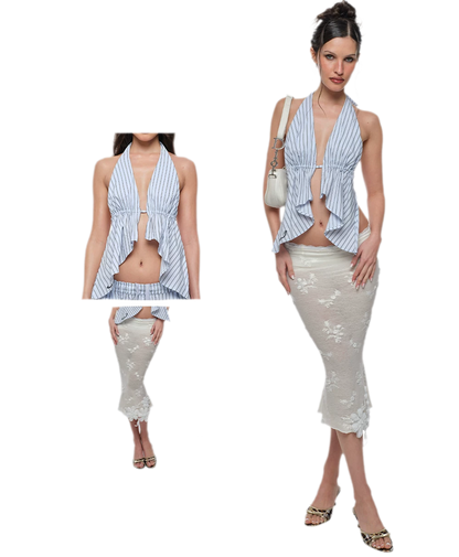 Striped Halter Wide-Leg Set