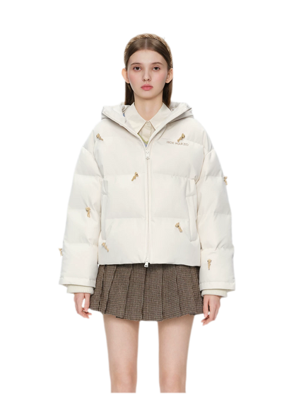 Flocked Bear Hooded Down Jacket