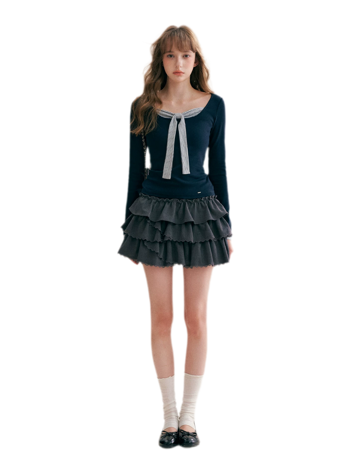 Striped Faux-Layer Fitted Top