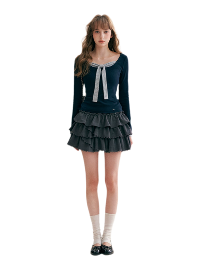 Striped Faux-Layer Fitted Top