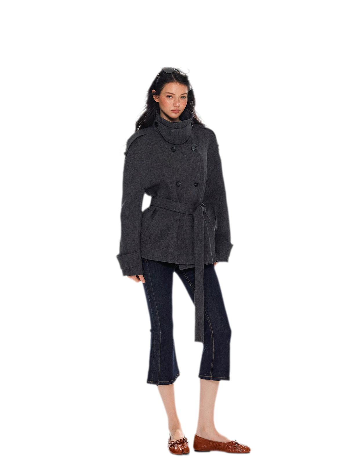 Wool Stand-Collar Belted Coat