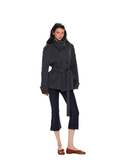 Wool Stand-Collar Belted Coat
