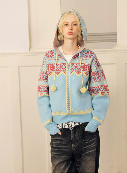Fair Isle Hooded Zip Cardigan