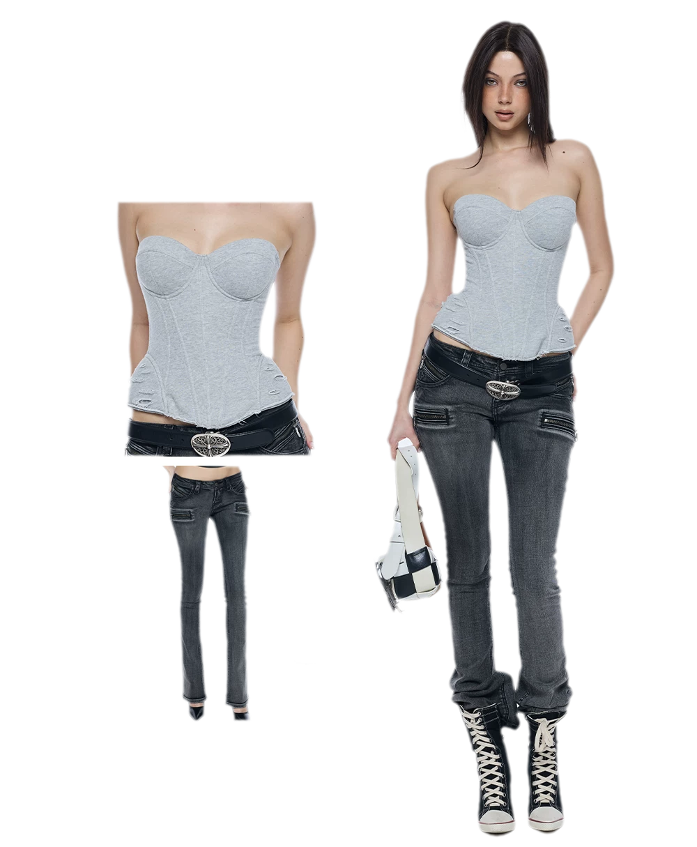 Washed Cotton Corset Bustier