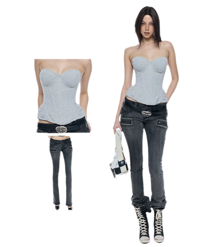 Washed Cotton Corset Bustier