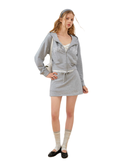 Cropped hoodie-set met contrasterend borduursel