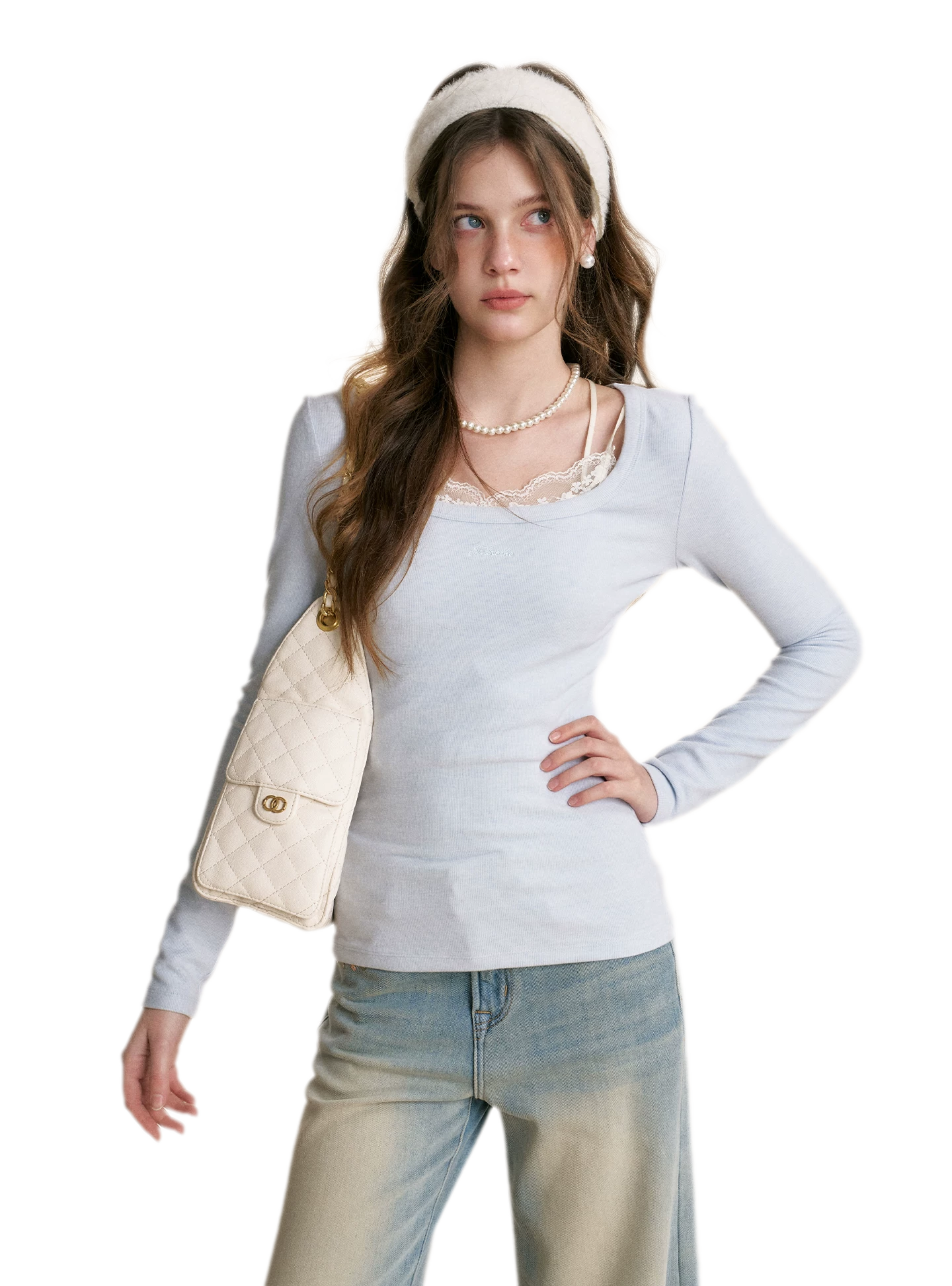 تي شيرت ضيق طويل الأكمام من Deer Velvet