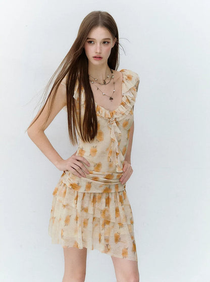 Shadow French Vintage Floral Ruffle Dress