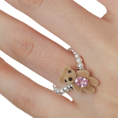 Velvet Mini Bear Pearl Ring