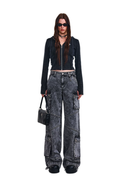 Retro Workwear Wide-Leg Pants