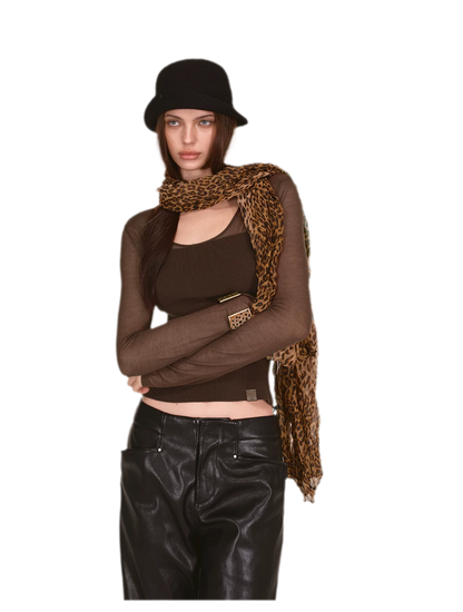 Crinkled Leopard Print Scarf