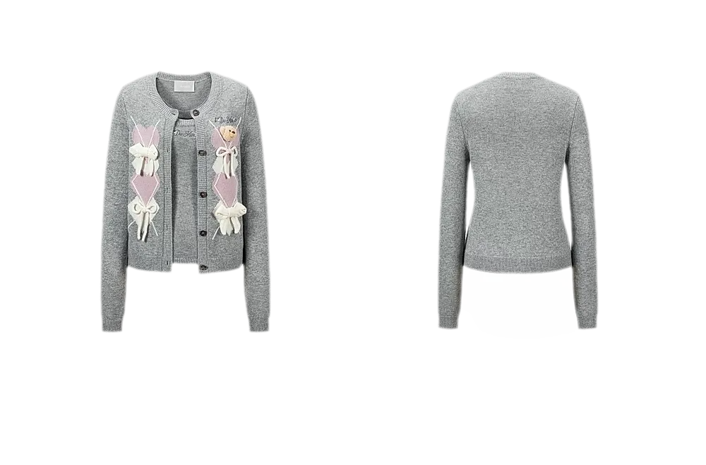 Diamond Knit Bow Cardigan Set