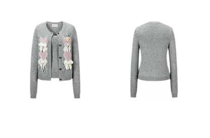 Diamond Knit Bow Cardigan Set
