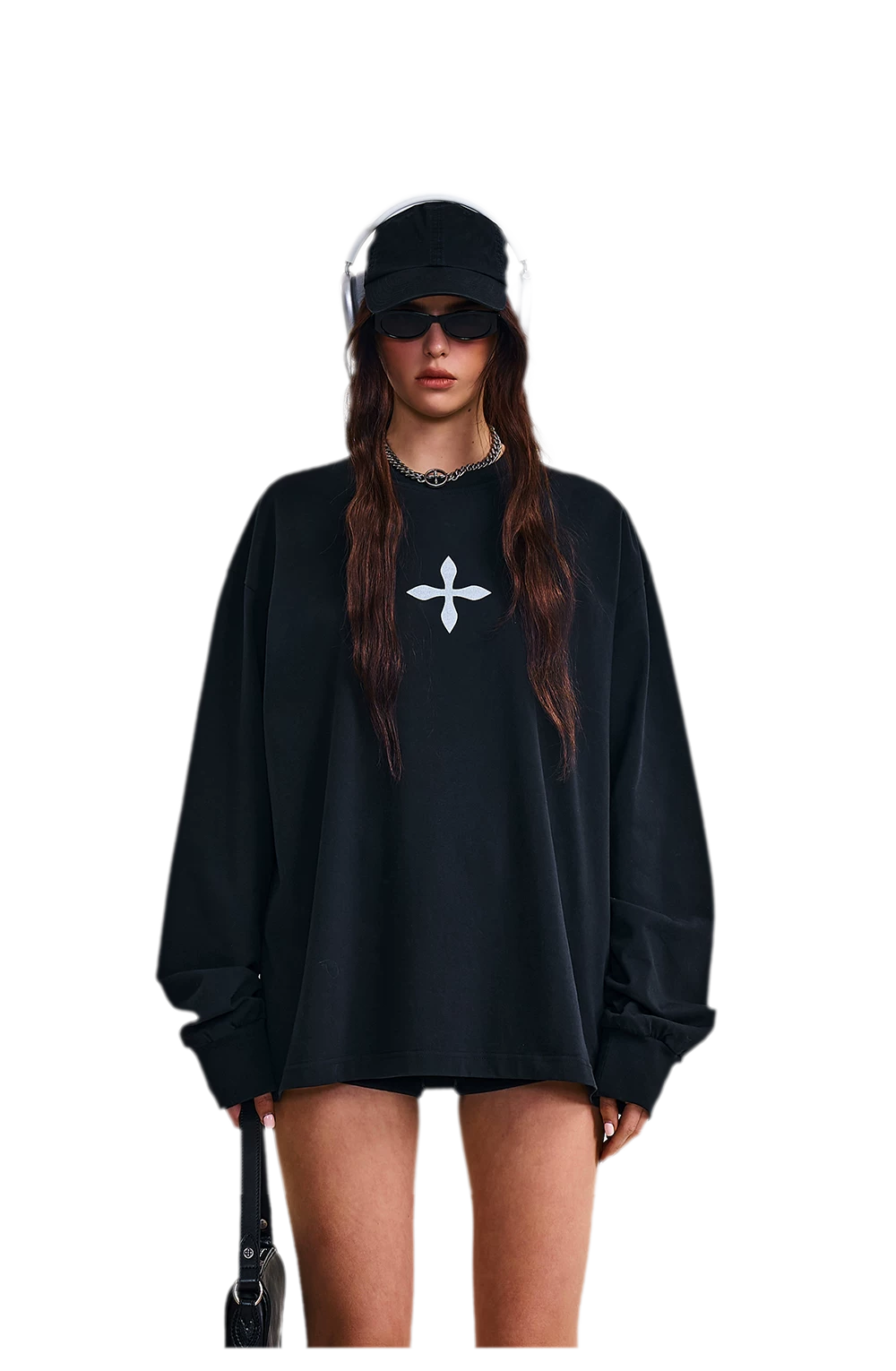 Cross Statue Oversized Long Sleeve Top