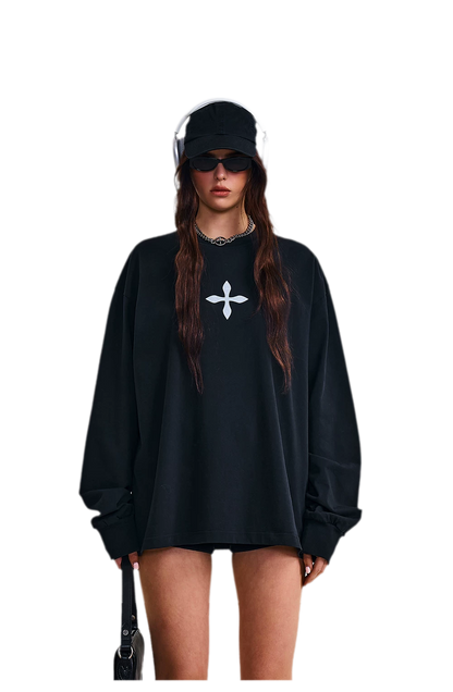 Cross Statue Oversized Long Sleeve Top