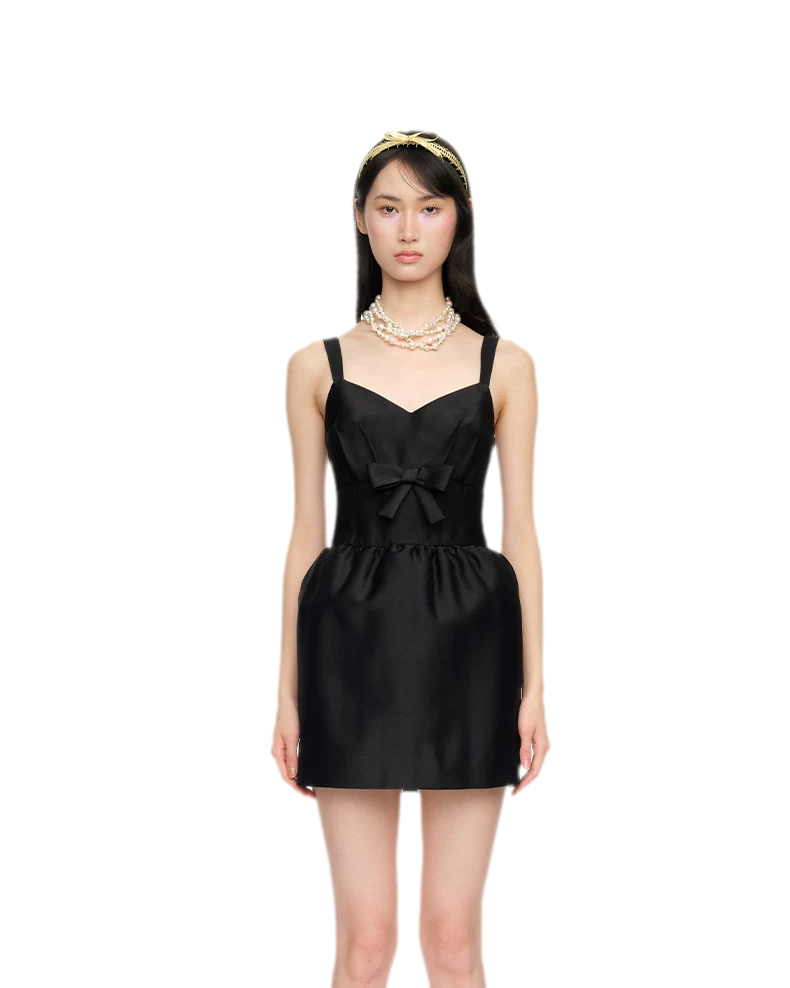 Elegant Wide Strap Bow Long Dress