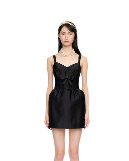 Elegant Wide Strap Bow Long Dress