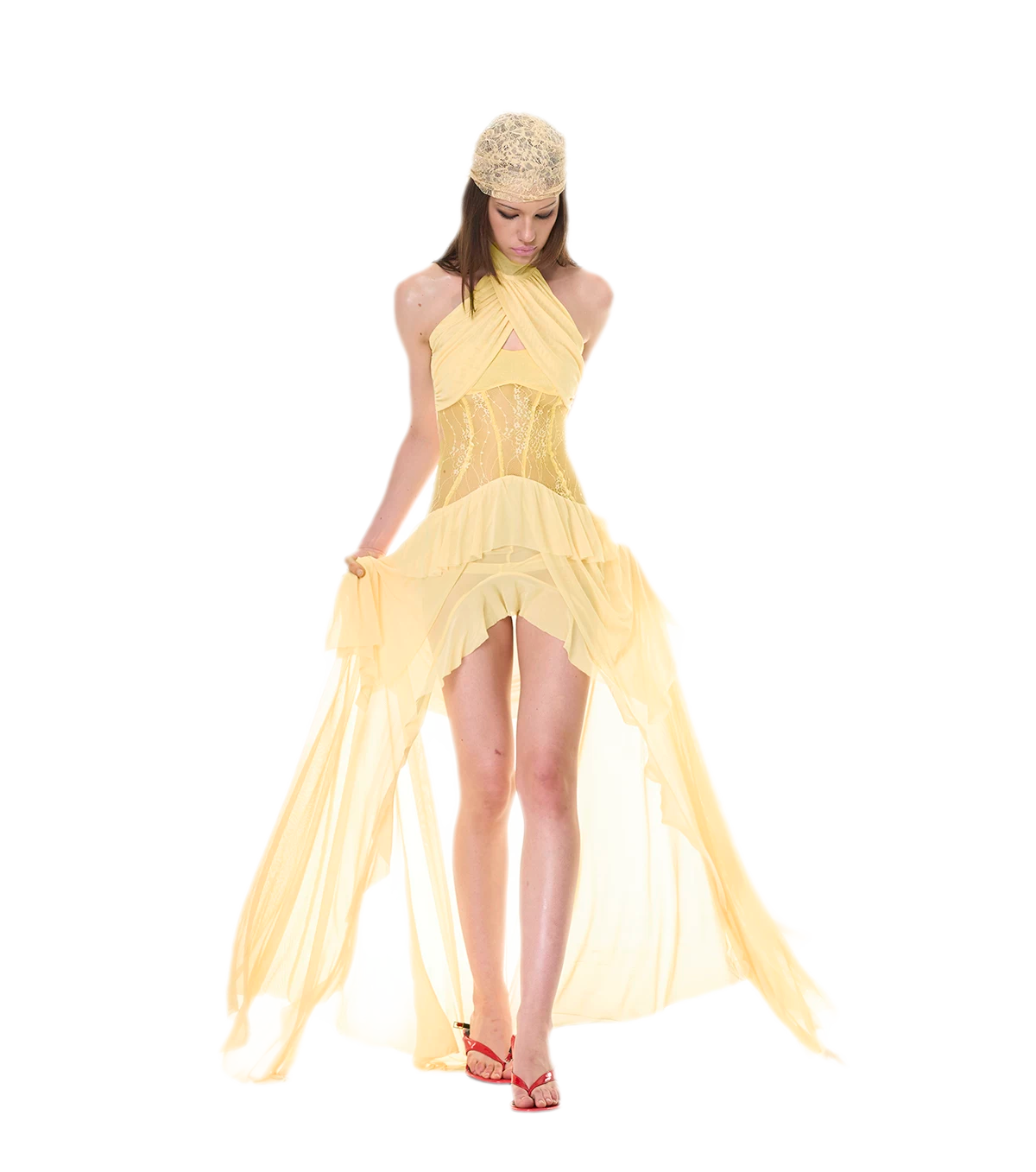 Lace Halter Slit Dress
