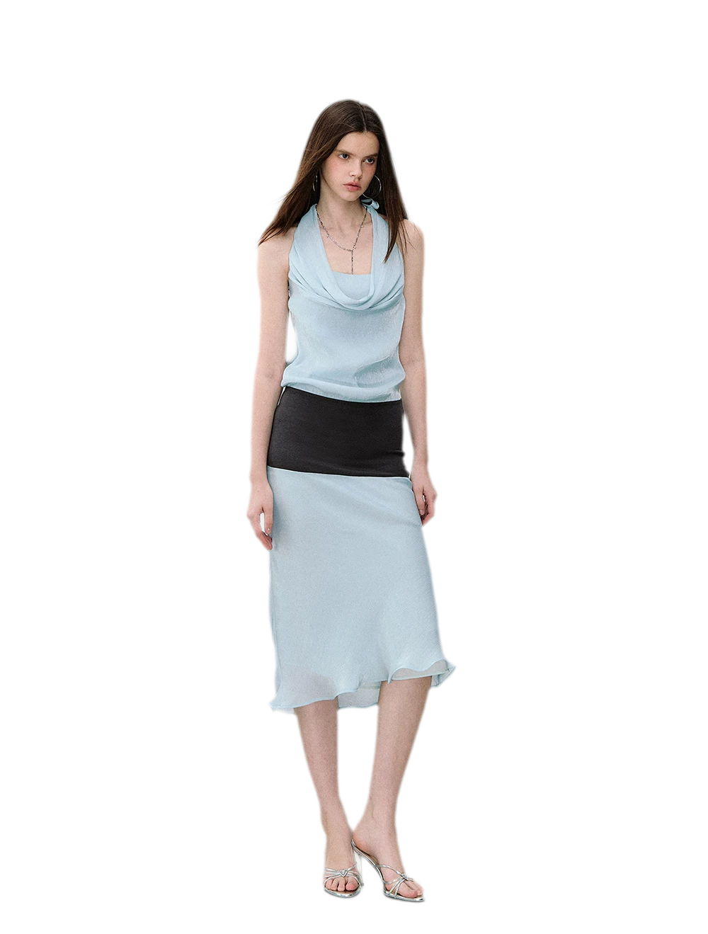 Mermaid Halter Neck Colorblock Dress
