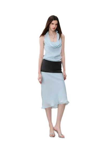 Mermaid Halter Neck Colorblock Dress