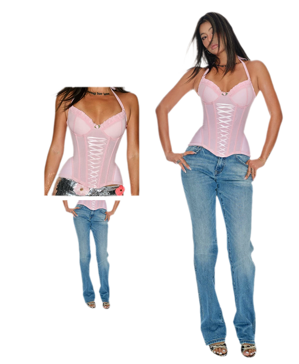 Pink Mesh Corset Bustier