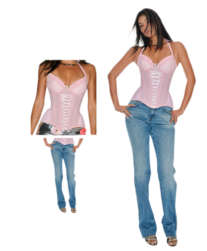 Pink Mesh Corset Bustier